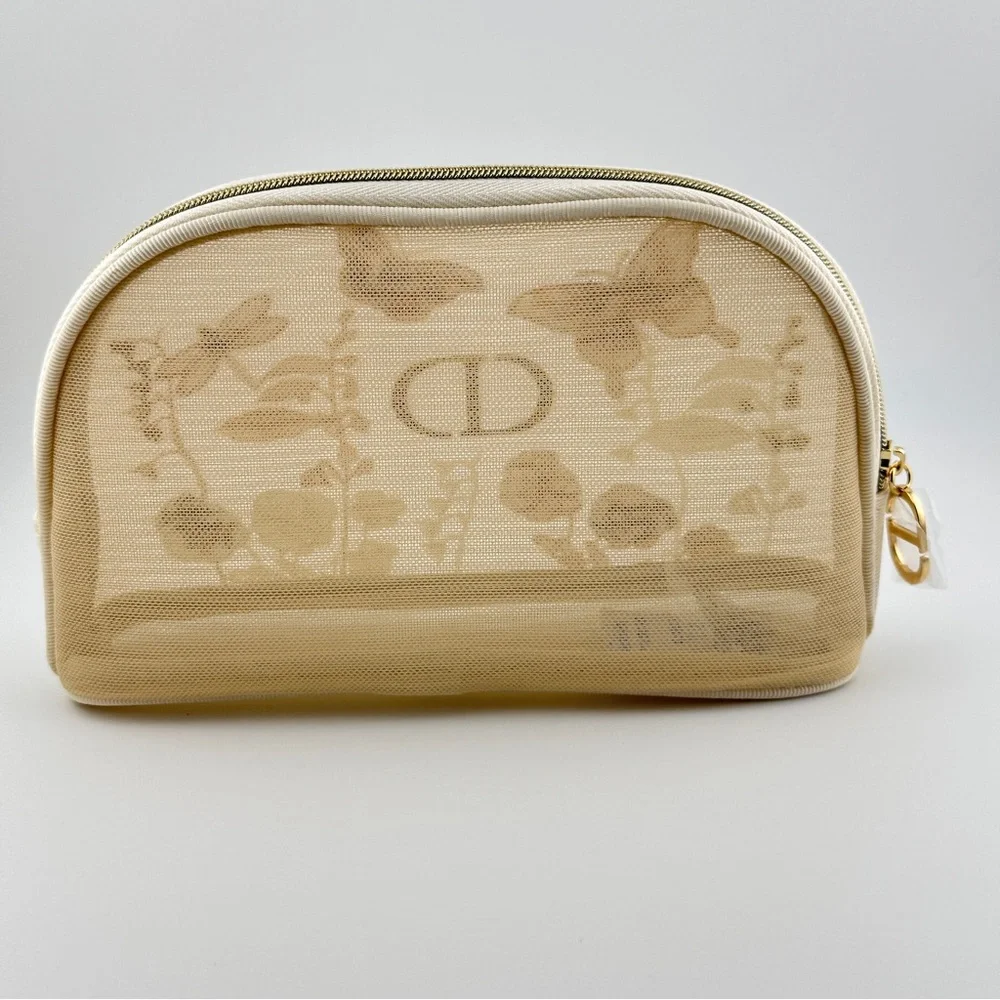 🆕 DIOR Beige Embroidered Women's Cosmetic Bag New w/ Box & Skincare Samples NIB